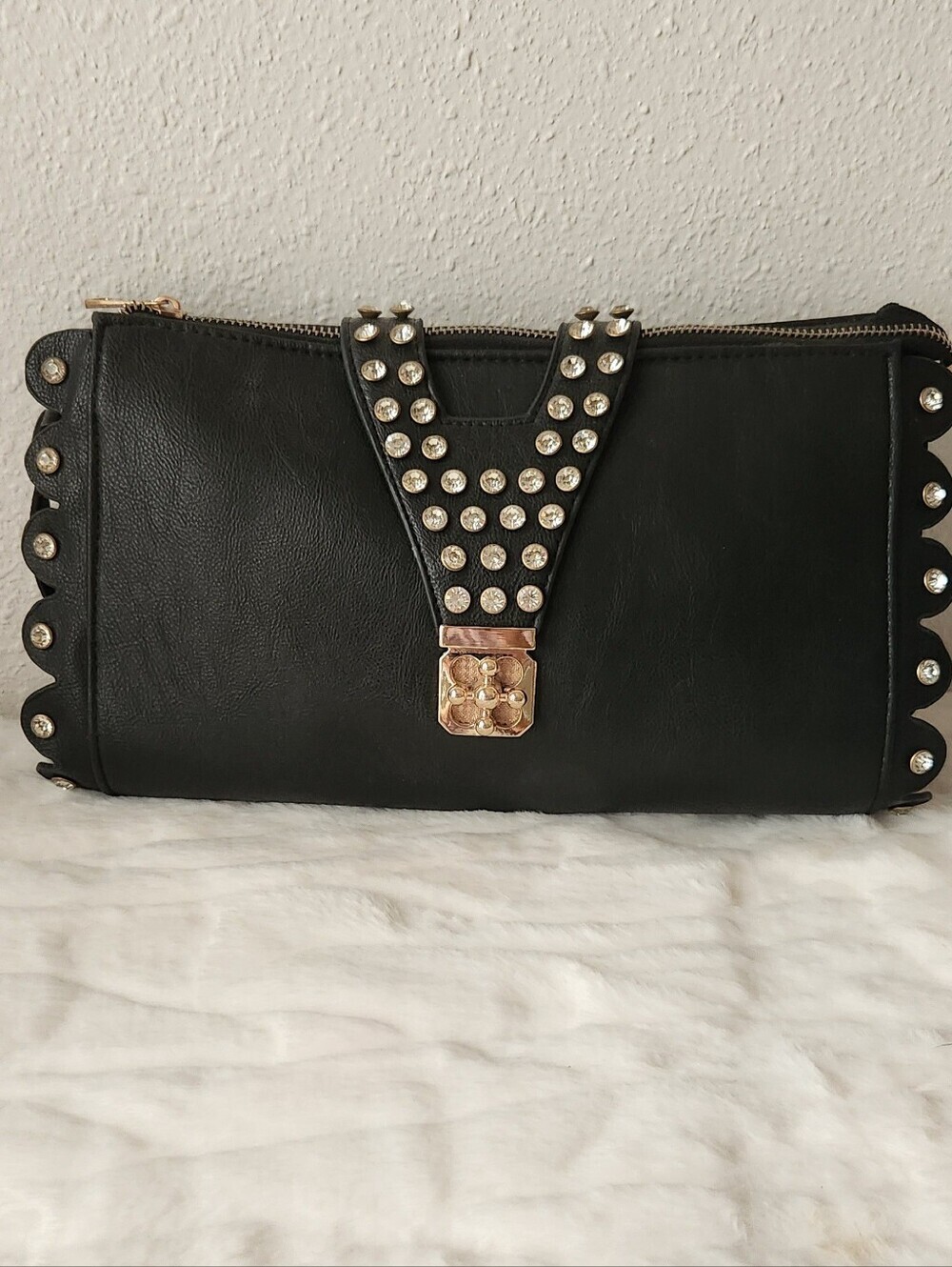 Black Studded Clutch with Gold Accent